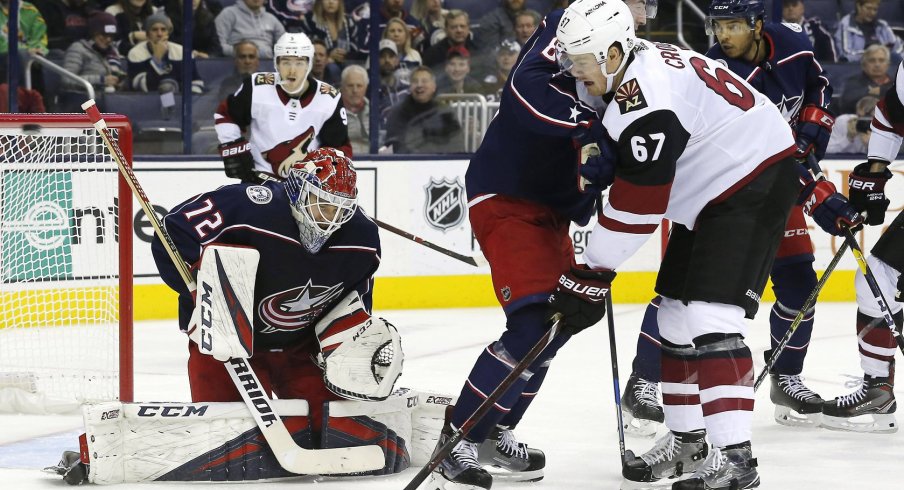 Sergei Bobrovsky makes a save against the Arizona Coyotes