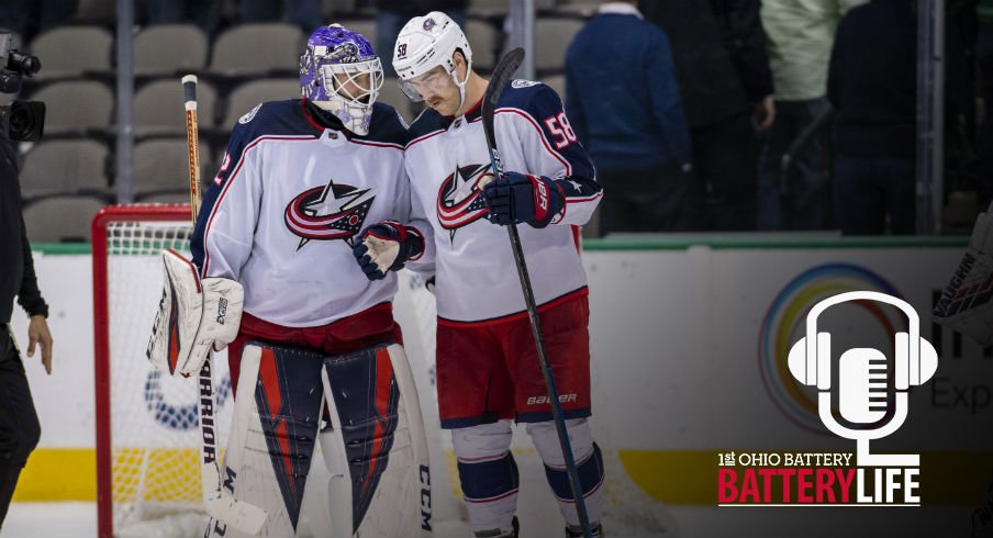 Sergei Bobrovsky and David Savard talk after a hard fought win against the Dallas Stars.