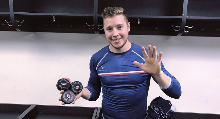 Cam Atkinson recorded a hat trick at Carolina Saturday night.