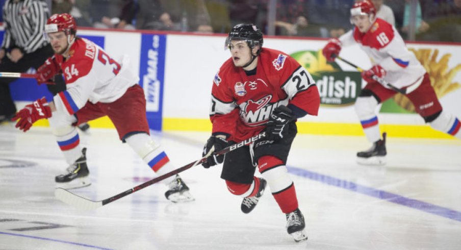 Trey Fix-Wolansky skating in the 2018 Canada-Russia Series