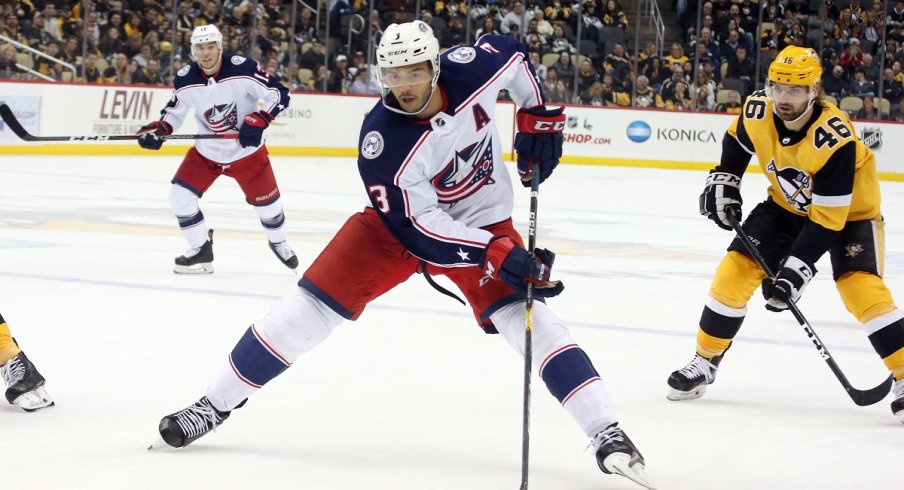 Seth Jones looks to make a play as the Blue Jackets fell to the Pittsburgh Penguins
