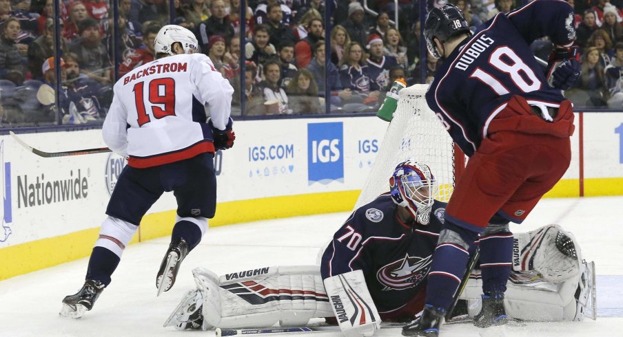 Joonas Korpisalo was put in net after a first period where Sergei Bobrovsky allowed three goals on 12 shots.