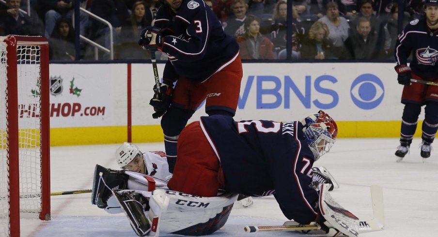 Sergei Bobrovsky makes a save against the Washington Capitals in an ugly loss at Nationwide Arena