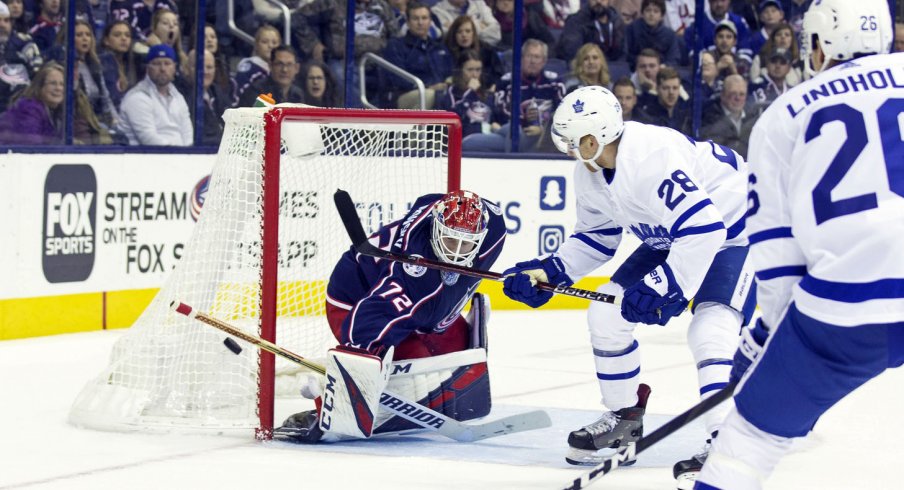 Sergei Bobrovsky faces a shot from the Toronto Maple Leafs.