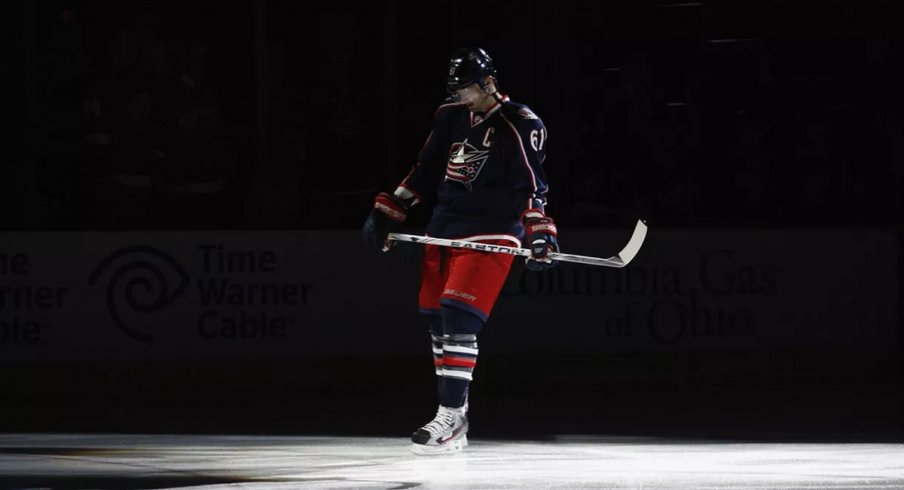 Rick Nash takes the ice before the game against the Detroit Red Wings at Nationwide Arena on February 28, 2012 at Nationwide Arena