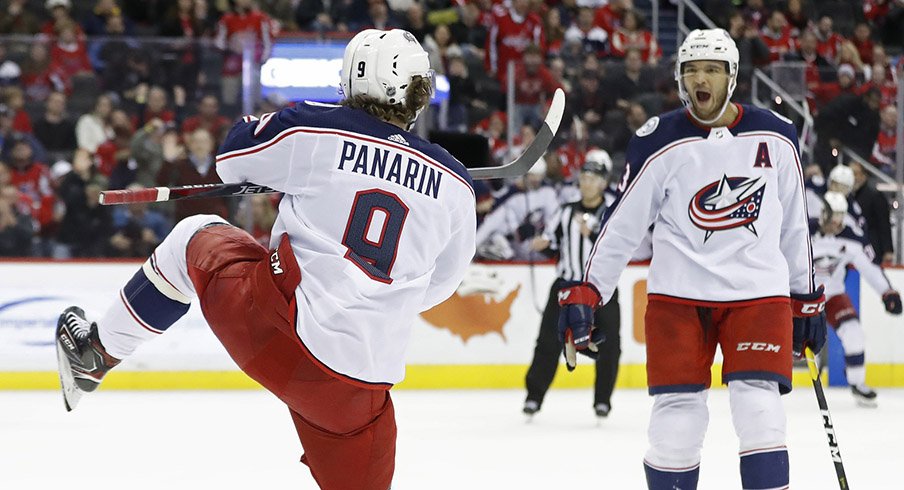 Artemi Panarin celebrates his fourth overtime game-winning goal of the season Saturday night against the Capitals.