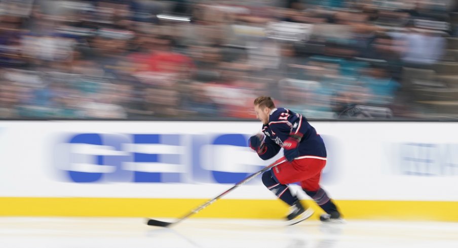 Cam Atkinson competes in the fastest skater competition for the 2019 All-Star Game