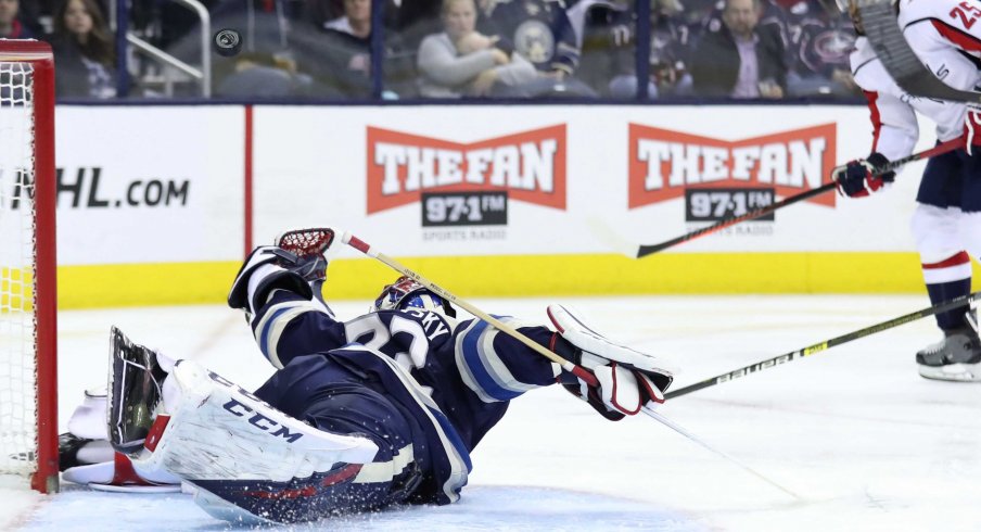 Sergei Bobrovsky made this big save along with 19 others to post his second shutout of the season, against the Washington Capitals