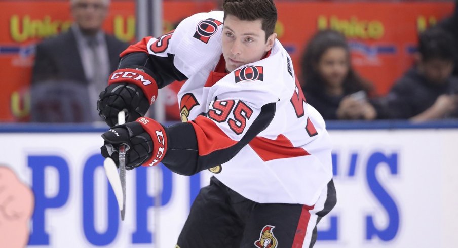 Matt Duchene takes warm ups with the Ottawa Senators