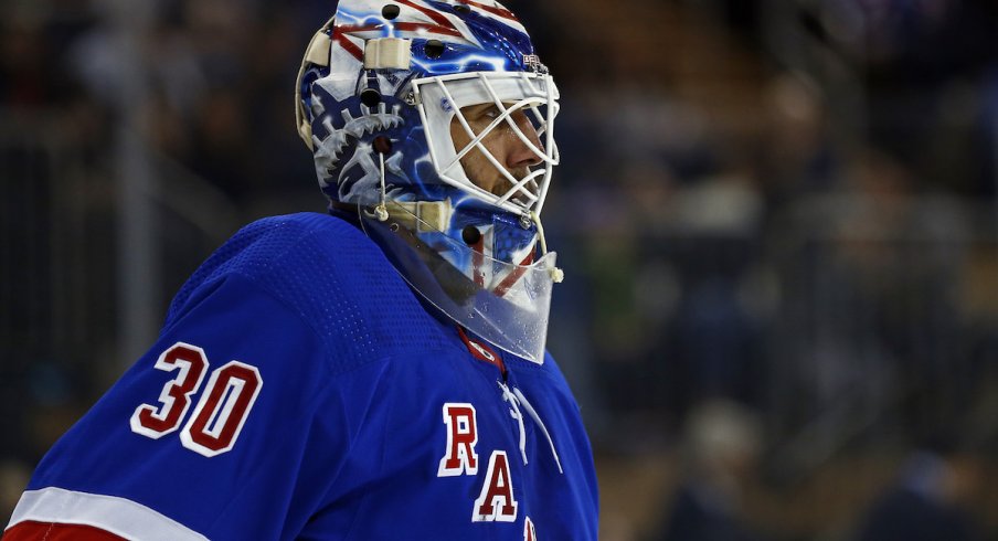 New York Rangers goaltender Henrik Lundqvist (30) reacts against the Minnesota Wild during the first period at Madison Square Garden. 