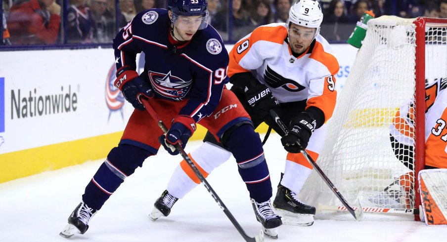 Matt Duchene skates with the puck against the Philadelphia Flyers. 