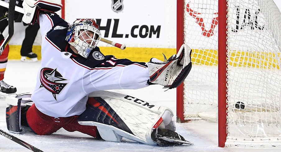 Sergei Bobrovsky sees one get by him in Edmonton.