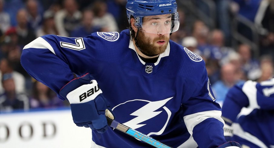 Victor Hedman looks on at Amalie Arena