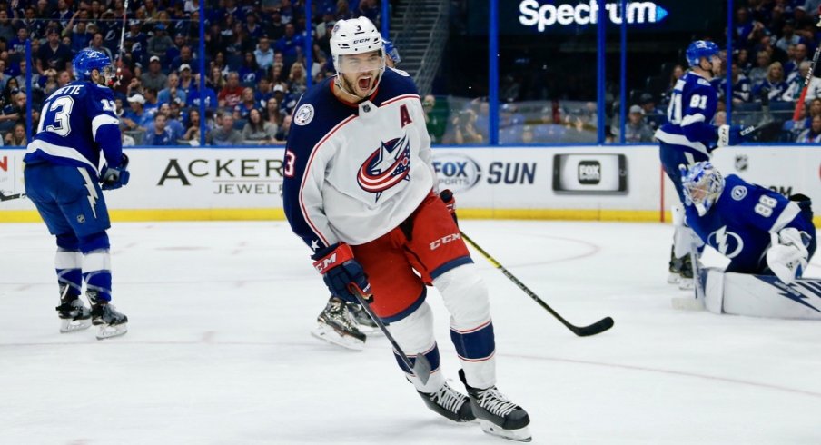 Seth Jones celebrates a huge goal