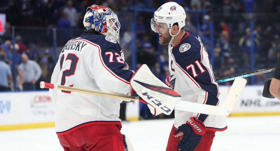 Sergei Bobrovsky stopped 14 shots in a row to beat the Tampa Bay Lightning after letting in three goals on his first 12 shots against.