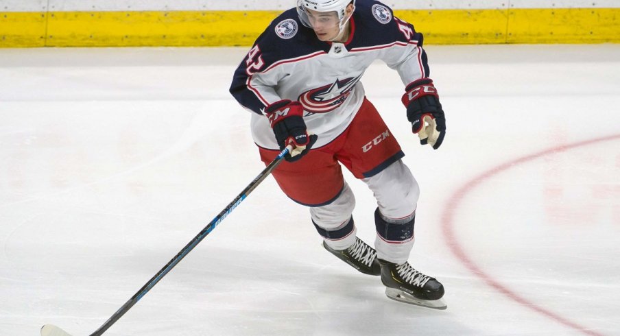 19-year-old rookie forward Alexandre Texier skates for the Columbus Blue Jackets.