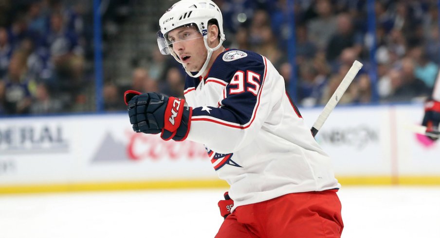 Columbus Blue Jackets center Matt Duchene celebrates a goal scored in Game 2 against the Tampa Bay Lightning.