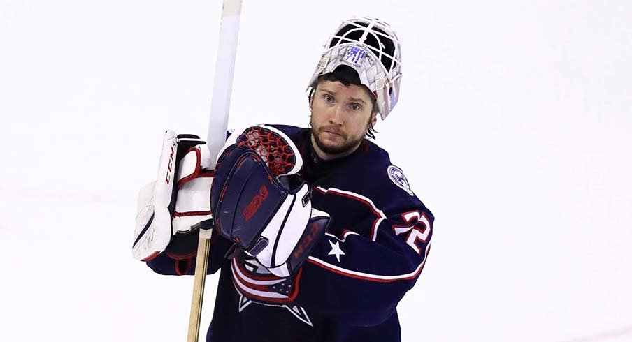 Sergei Bobrovsky acknowledges fans following his team's loss to the Boston Bruins Monday night.