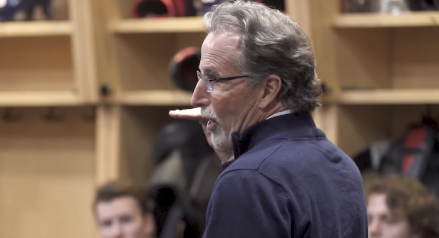 Columbus Blue Jackets head coach John Tortorella addresses his team before a game at Nationwide Arena.