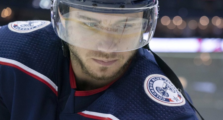 Columbus Blue Jackets defenseman Ryan Murray (27) looks on during warmups before a game against the Toronto Maple Leafs at Nationwide Arena. 