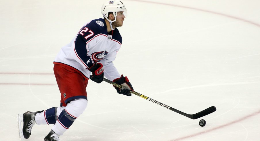 Columbus Blue Jackets defenseman Ryan Murray (27) carries the puck against the Pittsburgh Penguins during the second period at PPG PAINTS Arena. Mandatory Credit: Charles LeClaire-USA TODAY Sports