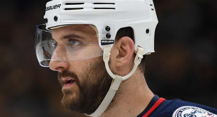 Columbus Blue Jackets forward Nick Foligno stares into the crowd at the TD Garden during their second-round playoff matchup with the Boston Bruins in 2019 