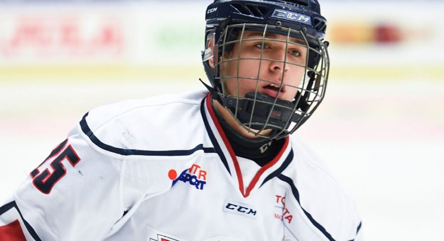 Eric Hjorth skates up the ice for his team Linkoping