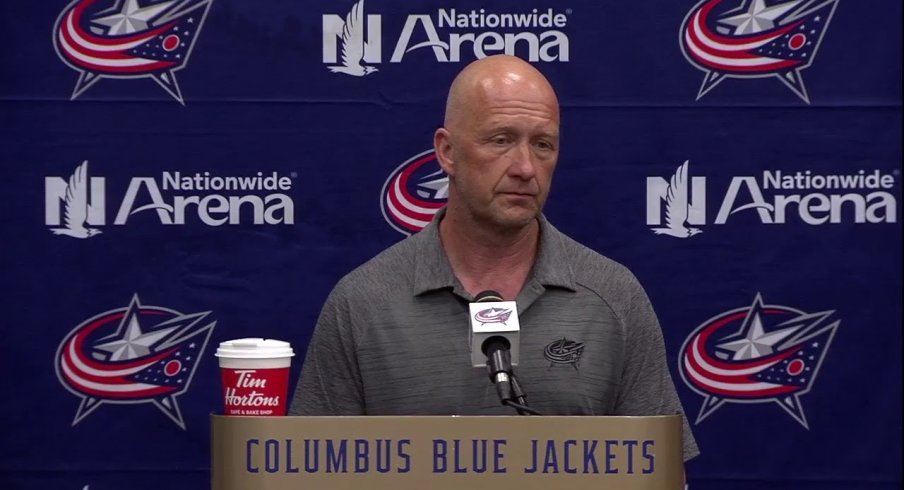 Columbus Blue Jackets GM Jarmo Kekalainen addresses the media following the start of free agency. 