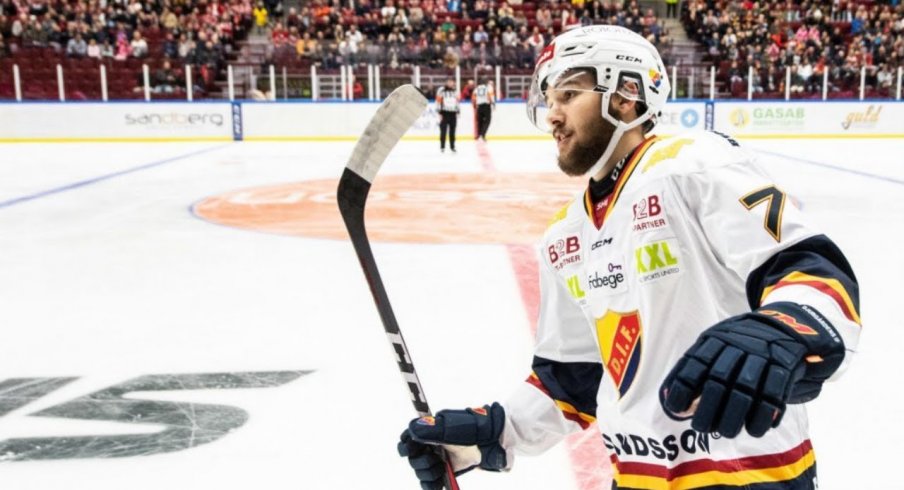 Forward Emil Bemstrom is pictured skating for Djurgårdens IF of the Swedish Hockey League.