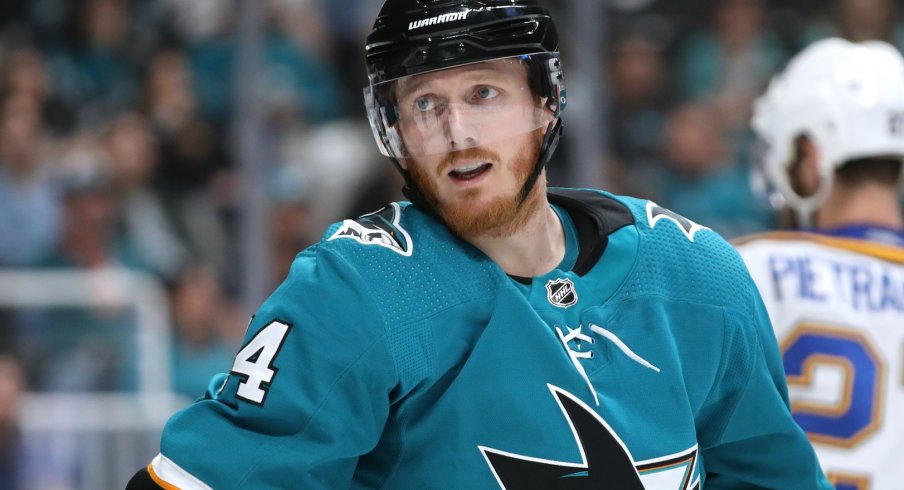 San Jose Sharks center Gustav Nyquist (14) stands on the ice during the third period against the St. Louis Blues in Game 5 of the Western Conference Final of the 2019 Stanley Cup Playoffs at SAP Center at San Jose. 