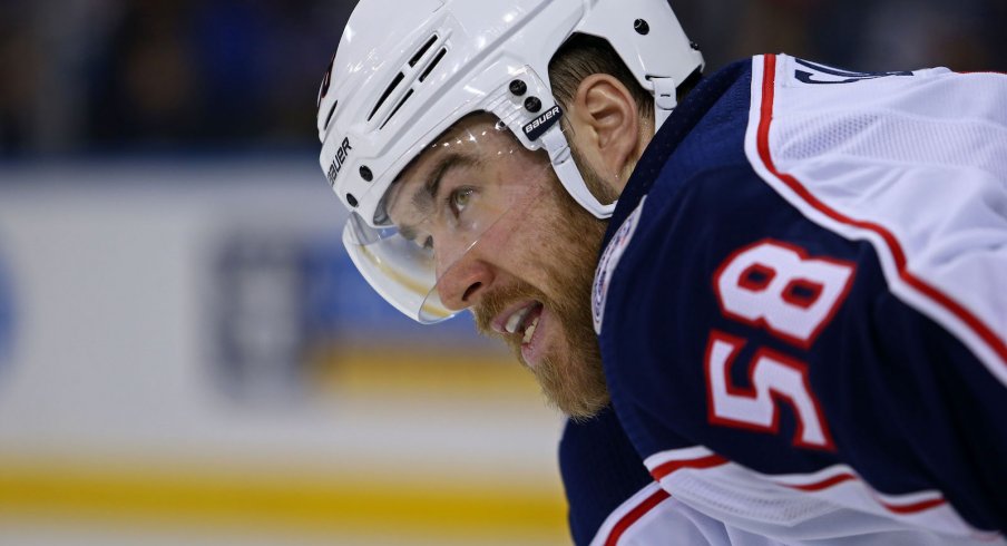 Columbus Blue Jackets defenseman David Savard looks on during a game against the New York Rangers at Madison Square Garden.