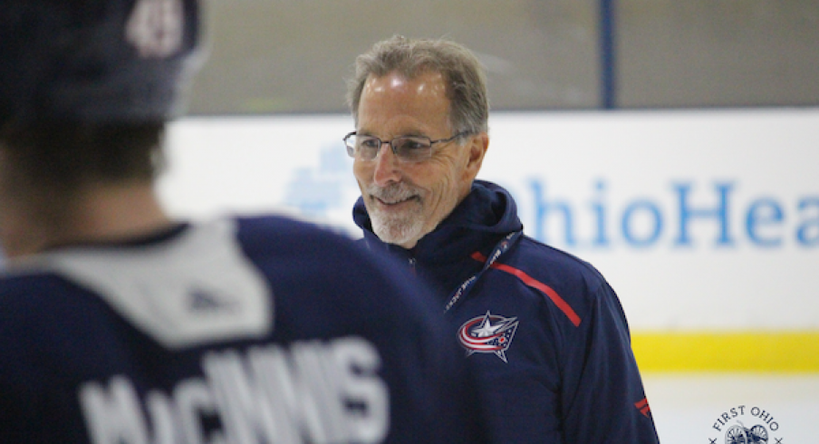 Columbus Blue Jackets head coach John Tortorella smiles between drills during Blue Jackets training camp at the OhioHealth Ice Haus.