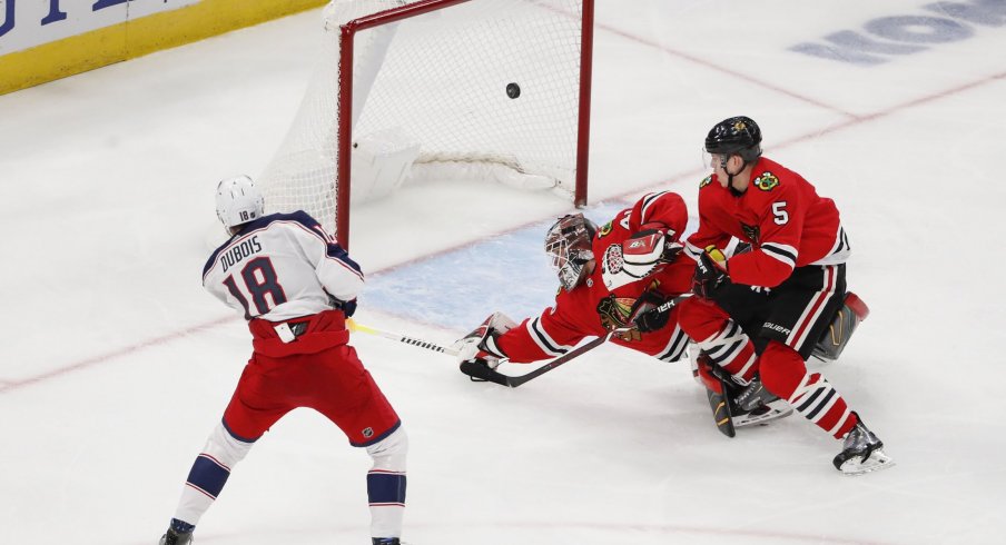 Pierre-Luc Dubois leads the Columbus Blue Jackets with three goals through the first seven games of the season.