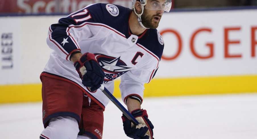 Columbus Blue Jackets forward Nick Foligno (71) skates against the Toronto Maple Leafs at Scotiabank Arena. Columbus defeated Toronto in overtime