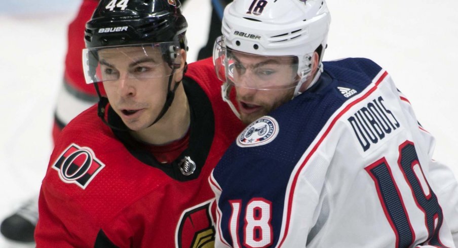 Pierre-Luc Dubois leads the Columbus Blue Jackets with ten goals on the season.