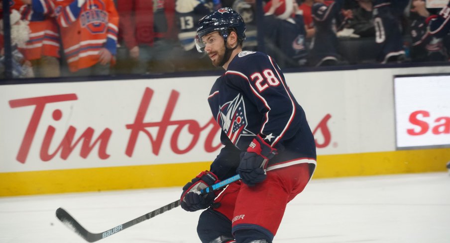 Columbus Blue Jackets winger Oliver Bjorkstrand (28) at Nationwide Arena.