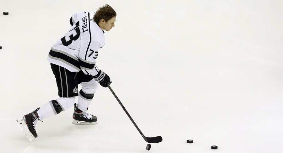 Los Angeles Kings right wing Tyler Toffoli (73) skates during warm-ups before playing the Pittsburgh Penguins at PPG PAINTS Arena.