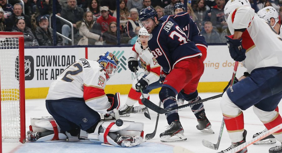 Dec 31, 2019; Columbus, Ohio, USA; Florida Panthers goalie Sergei Bobrovsky (72) makes a save during the second period against the Columbus Blue Jackets at Nationwide Arena. Mandatory Credit: Russell LaBounty-USA TODAY Sports
