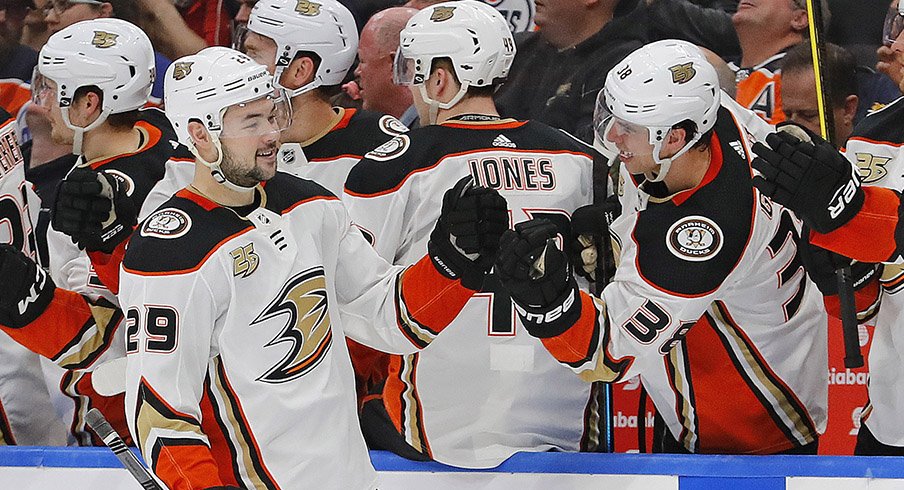 Anaheim's Devin Shore celebrates a goal.