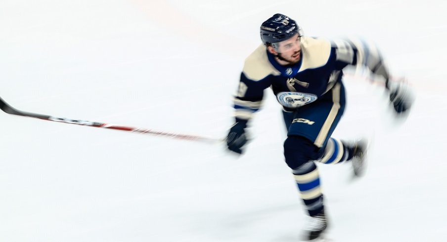 Liam Foudy skates in his NHL debut against the Tampa Bay Lightning