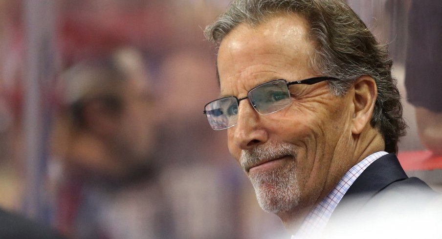 Columbus Blue Jackets head coach John Tortorella looks on from behind the bench against the Washington Capitals in the second period at Capital One Arena. The Capitals won 4-3.