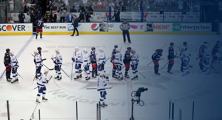 The Columbus Blue Jackets celebrate their sweep of the Lightning.