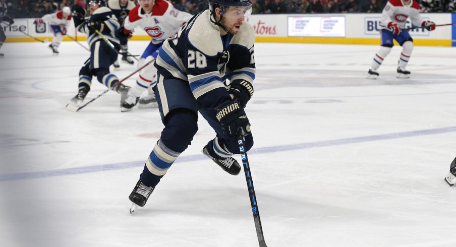 Oliver Bjorkstrand carries the puck against the Montreal Canadiens