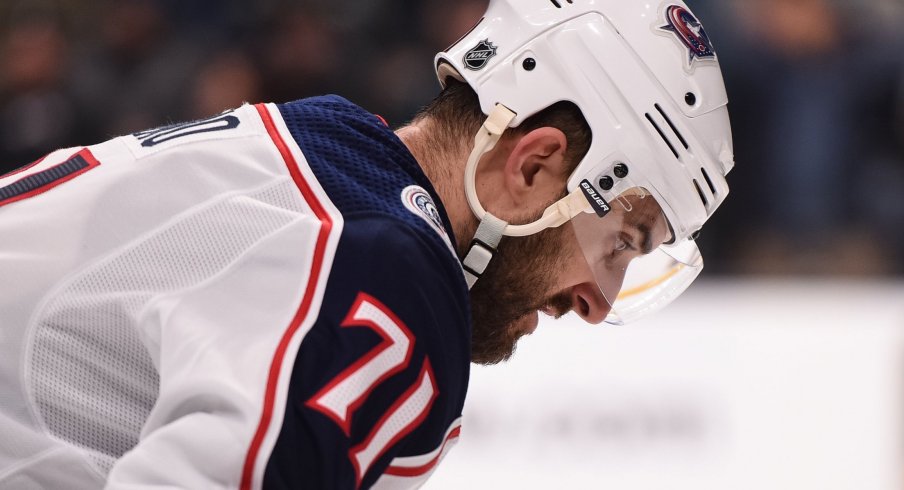 Columbus Blue Jackets left wing Nick Foligno (71) reacts during the third period against the San Jose Sharks at SAP Center at San Jose.