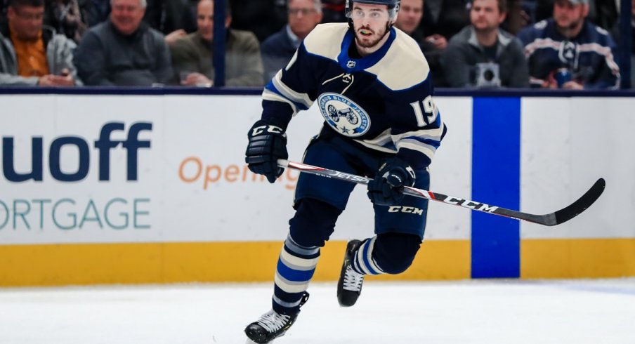 Liam Foudy skates in his NHL debut against the Tampa Bay Lightning