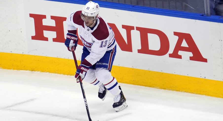 Aug 19, 2020; Toronto, Ontario, CAN; Montreal Canadiens center Max Domi (13) controls the puck against the Philadelphia Flyers during the second period in game five of the first round of the 2020 Stanley Cup Playoffs at Scotiabank Arena.