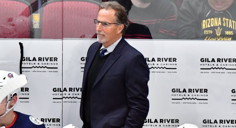 Nov 7, 2019; Glendale, AZ, USA; Columbus Blue Jackets head coach John Tortorella looks on during the third period \A| at Gila River Arena.