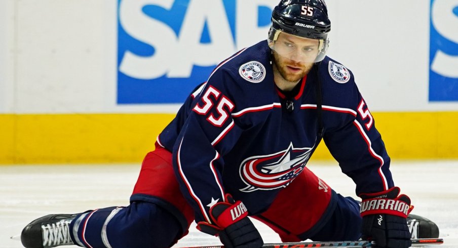 Columbus Blue Jackets center Mark Letestu (55) against the Washington Capitals in game four of the first round of the 2018 Stanley Cup Playoffs at Nationwide Arena.