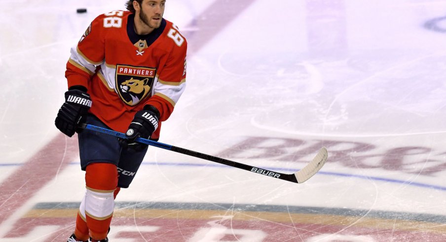 Florida Panthers left wing Mike Hoffman (68) warms up before a game against the Montreal Canadiens at BB&T Center. 