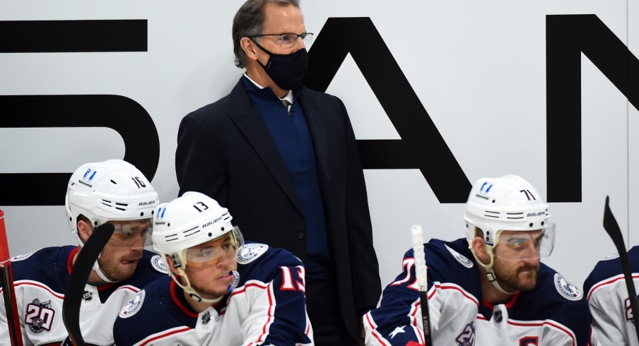  Columbus Blue Jackets head coach John Tortorella looks on from the bench during the first period against the Nashville Predators at Bridgestone Arena. 